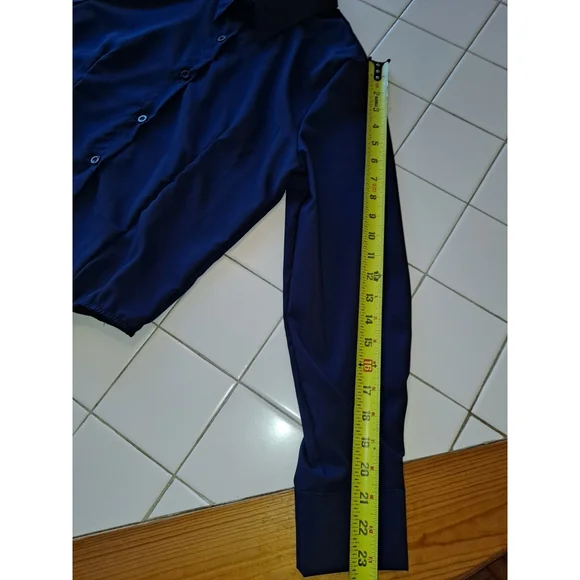 Navy blue button up long sleeve collared bodysuit size Small - Picture 4 of 9